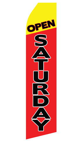 Red Open Saturday Econo Stock Flag With Hardware - 16 Ft. econostock, feather, blade, swooper