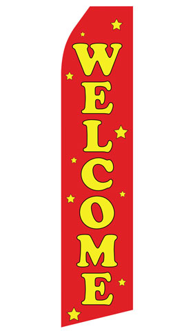 Red Welcome Econo Stock Flag With Hardware - 16 Ft. econostock, feather, blade, swooper