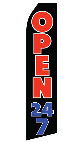 Open 24/7 Econo Stock Flag With Hardware - 16 Ft. econostock, feather, blade, swooper