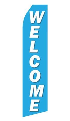 Blue Welcome Econo Stock Flag With Hardware - 16 Ft. econostock, feather, blade, swooper